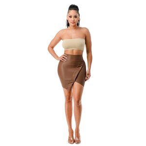 NWT Walk‎ the Walk Faux Leather Asymmetrical Skirt (Brown)